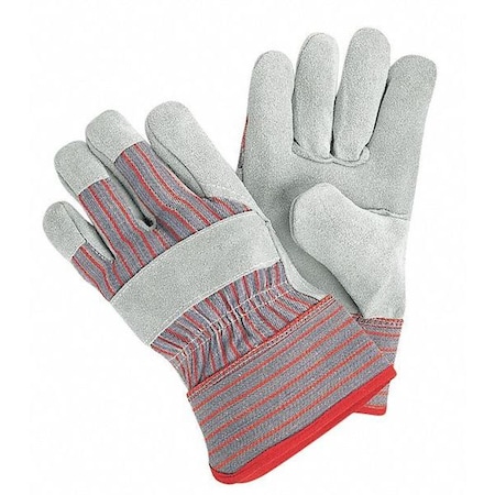 Leather Palm Gloves, Cotton Canvas, Safety Cuff, Wing Thumb, Gray Palm, Gray and Red Stripped Back MPN:1200XXL