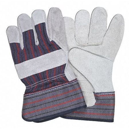Leather Palm Gloves, Cotton Canvas, Rubberized Safety Cuff Cuff, Wing Thumb, L, 12 PK MPN:12010