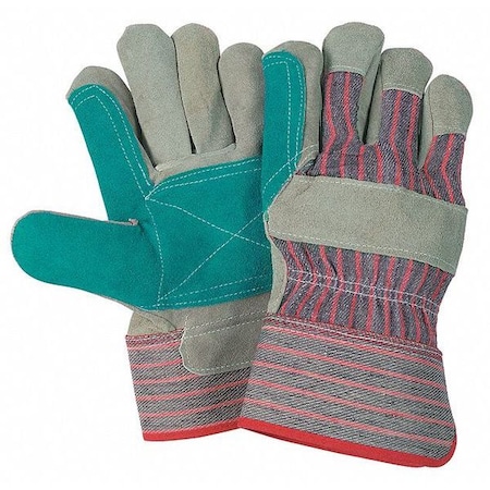 Leather Palm Gloves, Rubberized Safety Cuff Cuff, Wing Thumb, Gray (Palm), Red/Gray Stripe (Fabric) MPN:1211J