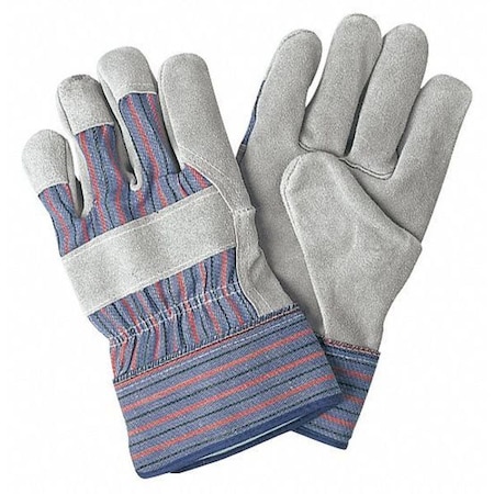 Leather Palm Gloves, Rubberized Safety Cuff Cuff, Wing Thumb, Gray (Palm), Blue/Red/Black (Fabric) MPN:1300S