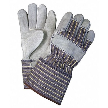 Leather Palm Gloves, Cowhide, Gauntlet Cuff, Wing Thumb, Full Finger, Gray, L, 12 PK MPN:1410A