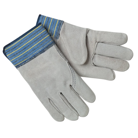 Leather Gloves, Cowhide, Safety Cuff, Wing Thumb, Full Finger, Gray, M, 12 PK MPN:1417M