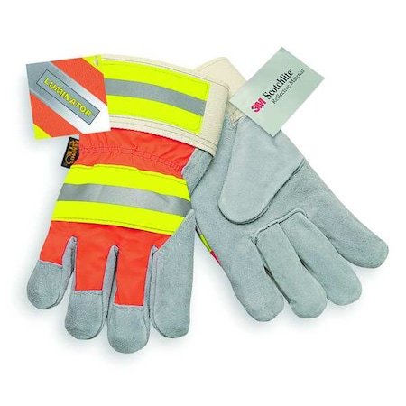 Leather Gloves, Cowhide, Safety Cuff, Wing Thumb, Full Finger, Gray, L, 1 PR MPN:1440L
