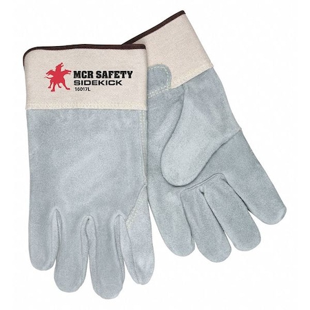 Leather Gloves, Cowhide, Safety Cuff, Wing Thumb, Full Finger, Gray, XL, 12 PK MPN:16017XL