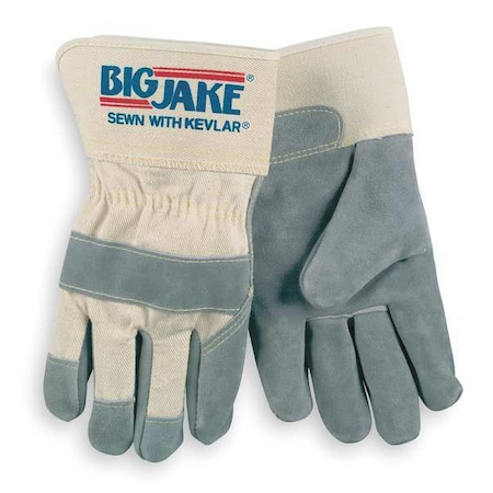 Leather Gloves, Cowhide, Safety Cuff, Wing Thumb, Gray, L, 1 PR MPN:1702L