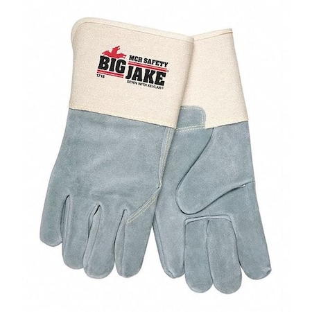 Leather Gloves, Cowhide, Gauntlet Cuff, Wing Thumb, Full Finger, Gray, XL, 12 PK MPN:1718