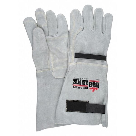 Leather Gloves, Cowhide, Extended Gauntlet Cuff, Straight Thumb, Gray, L, 12 PK MPN:1746L