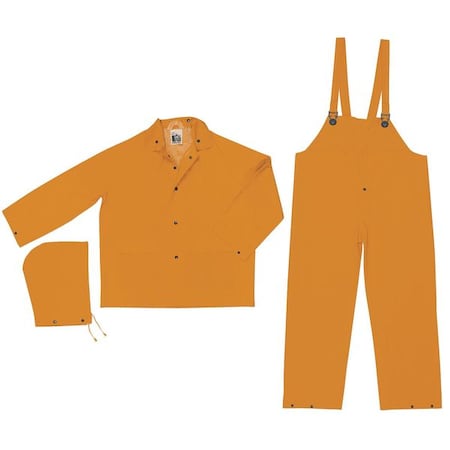 3-Piece Rainsuit with Detachable Hood, PVC, 0.35 mil Thick, Detachable, Yellow, L MPN:2003L