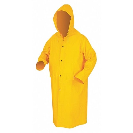 Classic Raincoat with Detachable Hood, PVC/Polyester, .35mm. Waterproof, 49 in L, Yellow, Small MPN:200CS