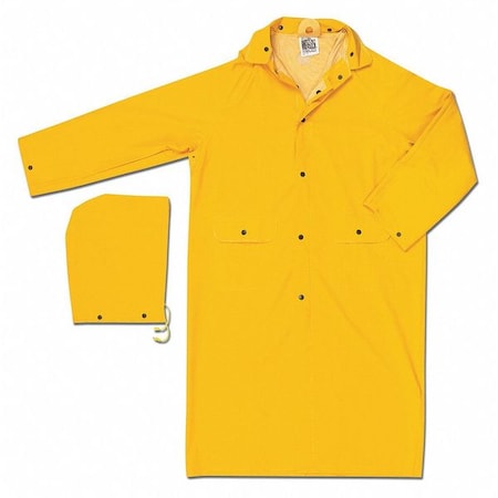 Classic Raincoat with Detachable Hood, PVC/Polyester, .35mm, Waterproof, 48 in L, Yellow, 4XL MPN:200CX4