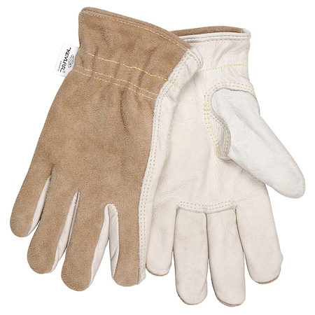 Leather Drivers Gloves, Cowhide, Shirred Slip-On, Keystone Thumb, Gunn Cut, Beige / Brown, XL 12 PK MPN:3204KXL