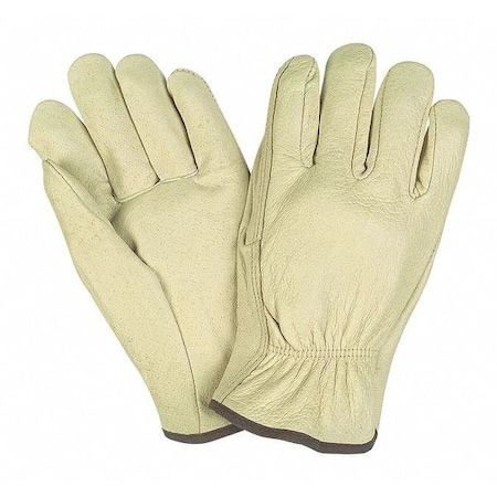 Leather Drivers Gloves, Pigskin, Shirred Slip-On, Straight Thumb, Gunn Cut, Beige, M 12 PK MPN:3400M