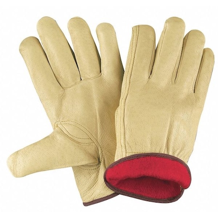 Leather Drivers Gloves, Pigskin, Shirred Slip-On, Keystone Thumb, Gunn Cut, Beige / Beige, M 12 PK MPN:3450M