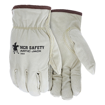 Leather Gloves, Pigskin Palm, Shirred Slip-On Cuff, Beige / Beige, 12 PK MPN:3460S