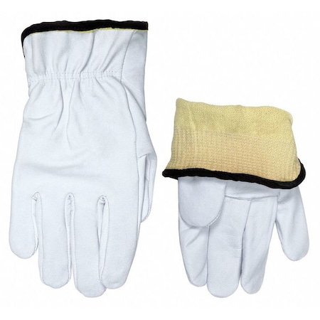 Leather Drivers Gloves, Shirred Slip-On Cuff, Straight Thumb, White, L, 1 PR MPN:3601KL