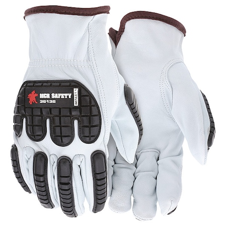 Leather Drivers Gloves, Shirred Slip-On, White / White, M, 12 PK MPN:36136M