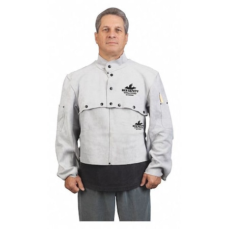 Welding Cape Sleeve, Leather, 32 oz/sq yd, 26 in Length, Snap Closure, 2 Pockets, Gray, M MPN:38100MWM