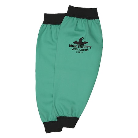 Welding Sleeves, Limited Flammability, Sateen Finish Cotton, Elastic Wrist, Green, 18 in L, 1 Pair MPN:39418