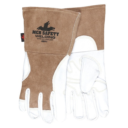 4891 Welding Leather Glove, Gauntlet Cuff, Wing Thumb, Premium Goatskin, M, 1 PR MPN:4891M