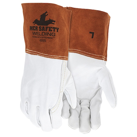 4955 Welding Leather Glove, Gauntlet Cuff, Wing Thumb, Premium Cowhide, L, 12 PK MPN:4955L