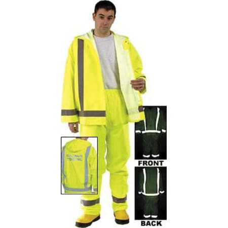Hi-Visibility Rain Pants, Polyurethane, 33 in Inseam, Elastic Closure, Green, Size 3XL MPN:500RPWX3