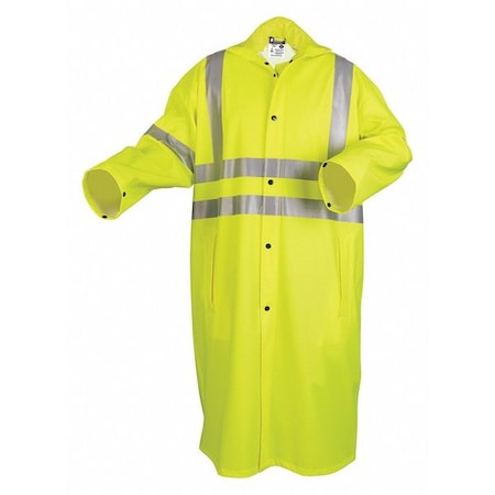 Unisex Hi-Vis Long Raincoat, PU/Cotton Poly Blend Stretch, Fluorescent Lime, L MPN:518CL