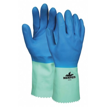 5340 Chemical Resistant Gloves, Natural Rubber Latex, Nitrile, 12 in L, 28 mil, Blue, Green, S MPN:5340S