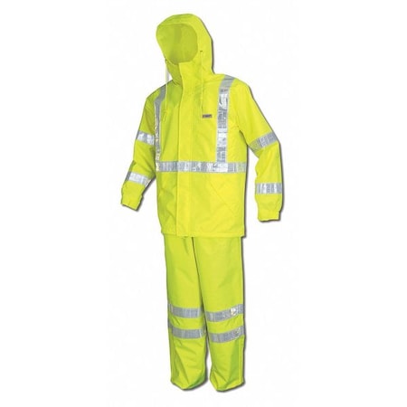 Hi-Vis Rain Jacket, Polyurethane/Polyester, Class 3 Type R, Fluorescent Lime, 4XL MPN:598RJHX4