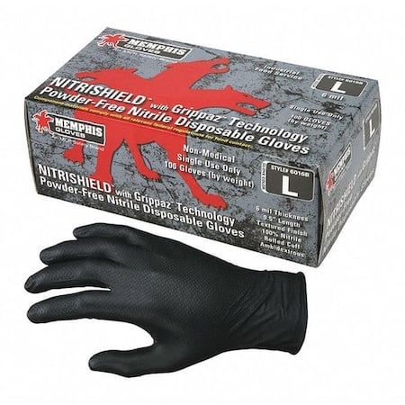 NitriShield with Grippaz, Nitrile Disposable Gloves, 6 mil Palm, Powder-Free, M, 100 PK, Black MPN:6016BM