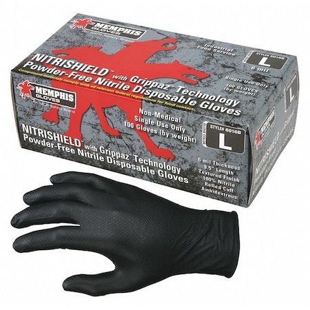 NitriShield with Grippaz, Nitrile Disposable Gloves, 6 mil Palm, Powder-Free, 2XL, 100 PK, Black MPN:6016BXXL