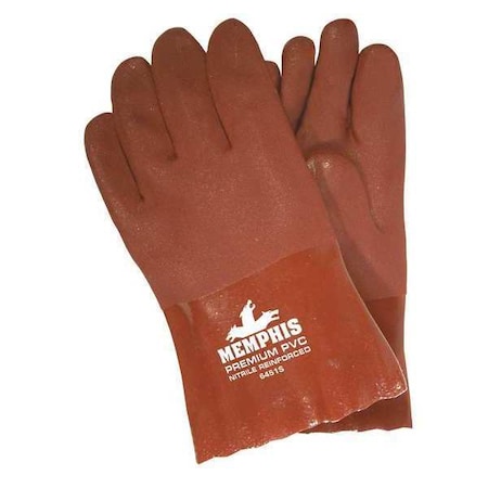 6451S Chemical Resistant Gloves, PVC, 10 in L, Not Rated, Red, L, 12 PK MPN:6451S