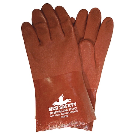 6452S Chemical Resistant Gloves, PVC, 12 in L, Not Rated, Red, L, 12 PK MPN:6452S