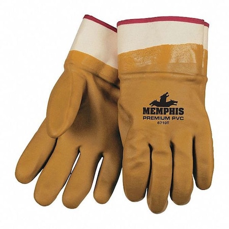 Chemical Resistant Gloves, PVC, 11.5 in L, 118.0 mil, Tan, L, 12 PK MPN:6710T