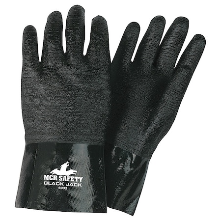 BlackJack Chemical Resistant Gloves, Neoprene, 12 in L, Not Rated, Black, L, 12 PK MPN:6932