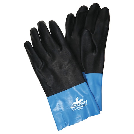 Duoprene Chemical Resistant Gloves, Neoprene, 12 in L, Not Rated, Black, Blue, L, 1 PR MPN:6962L