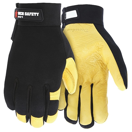 Mechanics Gloves, Spandex Back, 0 Abrasion Level, Black/Yellow, 2XL MPN:901XXL