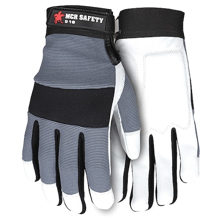 919 Mechanics Gloves, Goatskin Palm, Nylon, Spandex Back, XL, Gray/White MPN:919XL