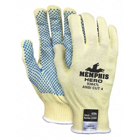 Cut Resistant Coated Gloves, Cut Level A6, Dotted, PVC, Dotted, L 1 PR MPN:93847L