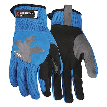 951 Mechanics Gloves, Synthetic Leather Palm, Spandex Back, L, Black/Blue/Gray MPN:951L