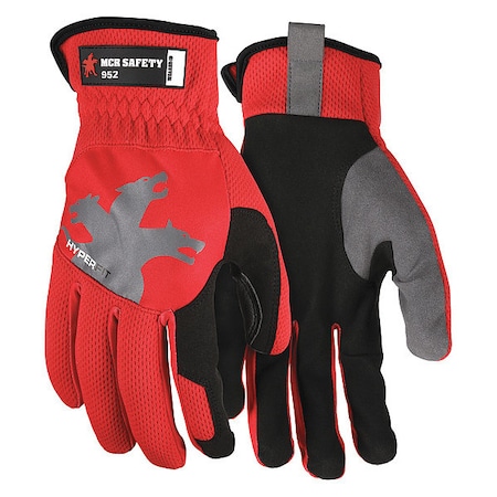 952 Mechanics Gloves, Synthetic Leather Palm, Spandex Back, L, Black/Gray/Red MPN:952S