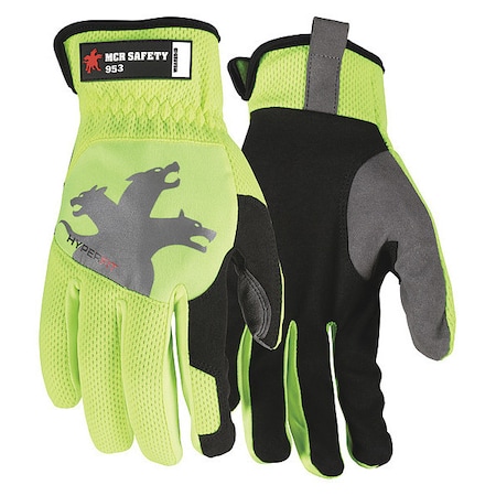 953 Mechanics Gloves, Synthetic Leather Palm, Spandex Back, S, Black/Gray/High-Visibility Lime MPN:953S