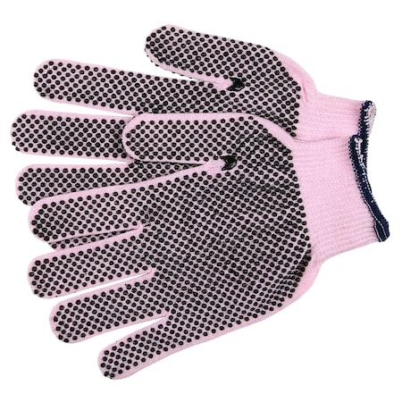 Knit Gloves, Cotton Polyester Blend, Dotted Full, Powder Pink, S, 12 PK MPN:9614PS