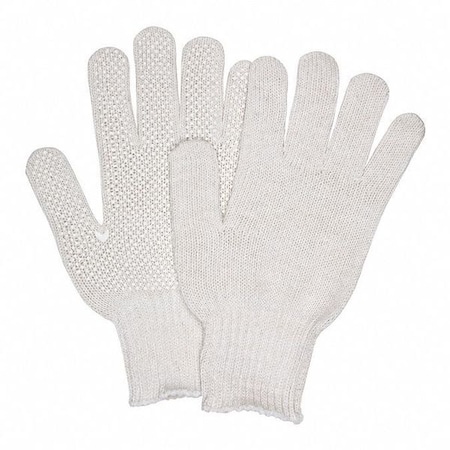 Knit Gloves, Cotton Polyester Blend, Dotted Palm, White, L, 12 PK MPN:9650LW