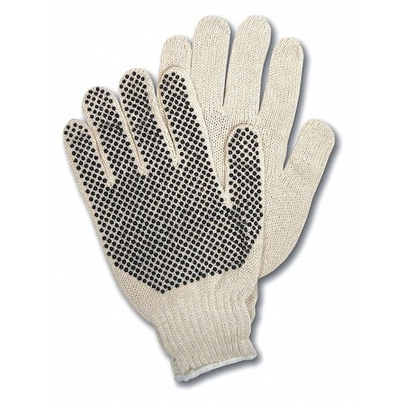 Knit Gloves, Cotton Polyester Blend, Dotted Palm, White, L, 12 PK MPN:9658L