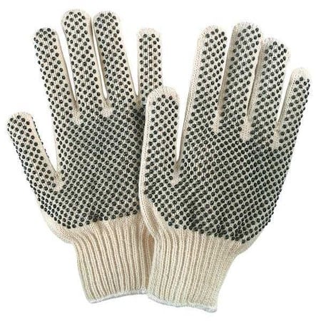 Knit Gloves, Cotton Polyester Blend, Dotted Palm, White/Black, L, 1 PR MPN:9668L