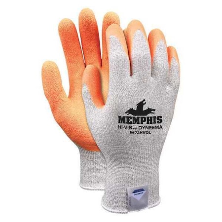 Hi-Vis Cut Resistant Coated Gloves, Cut Level A2, Dipped, Latex, Smooth, S 1 PR MPN:9672HVOS