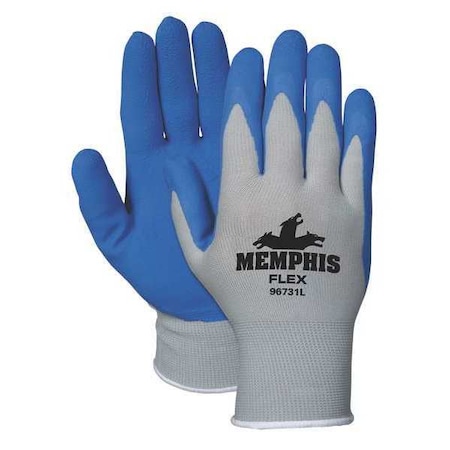 Coated Gloves, Foam Latex, Palm, Not Rated Abrasion Level, Blue/Gray, L 2 PK MPN:96731L