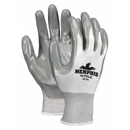 Coated Gloves, Nitrile, Flat, 3/4 Dip, 4 Abrasion Level, White/Gray, S 12 PK MPN:9679XS