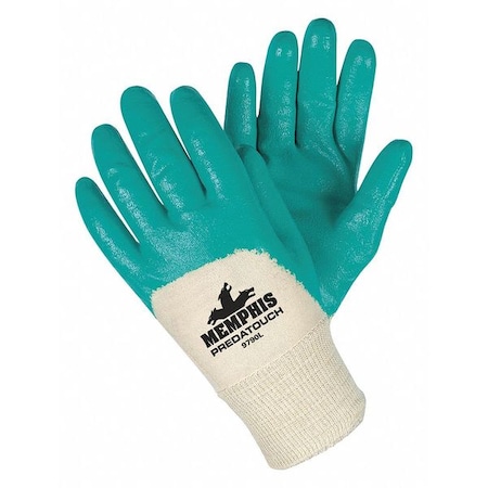 Coated Gloves, Nitrile, Smooth, 3/4 Dip, 0 Abrasion Level, White/Green, M 1 PR MPN:9790M