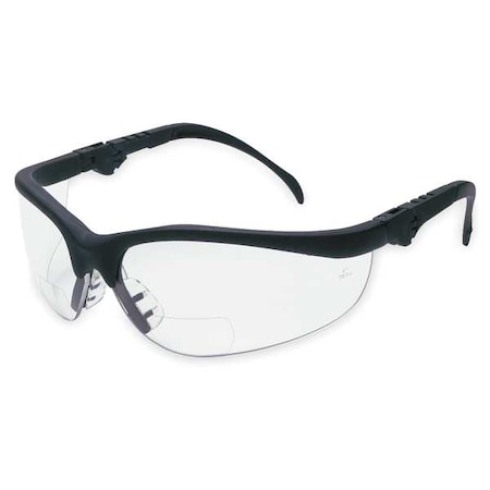 KD3 Reader Safety Glasses, Black Wraparound Frame, 2.0 Diopter, Clear Lens, Anti-Scratch Coating MPN:9P844